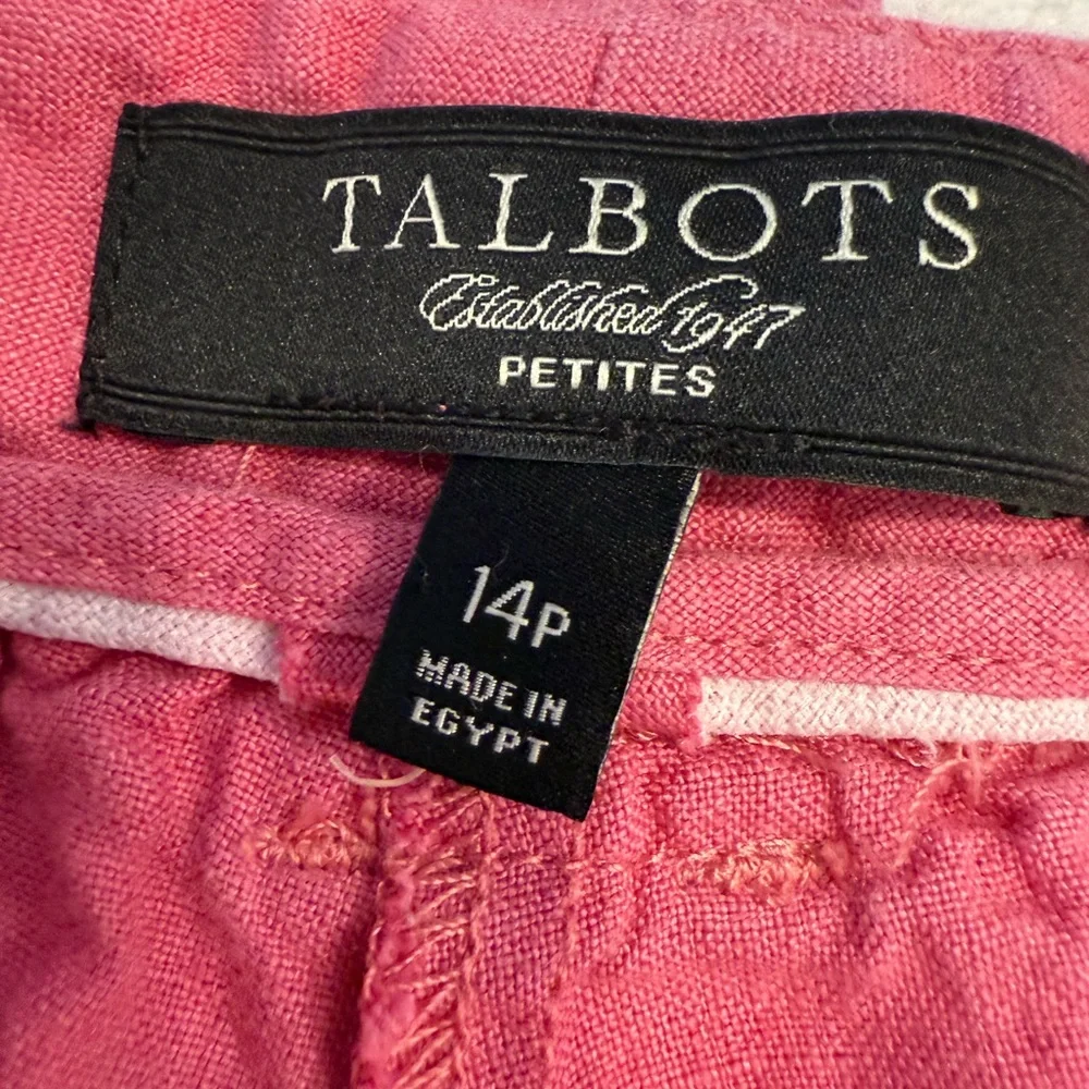 Talbots Petites preppy cropped linen pants dark pink zip button pockets SZ 14P - Picture 3 of 9